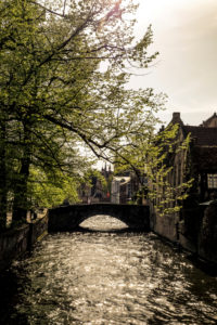 Gracht in Brügge im goldenen Abendlicht Gracht in Brügge im goldenen Abendlicht